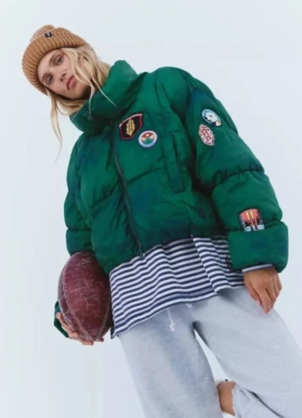 079 NWT Free People Movement In A Bubble Patch Puffer Jacket | Evergreen | L
